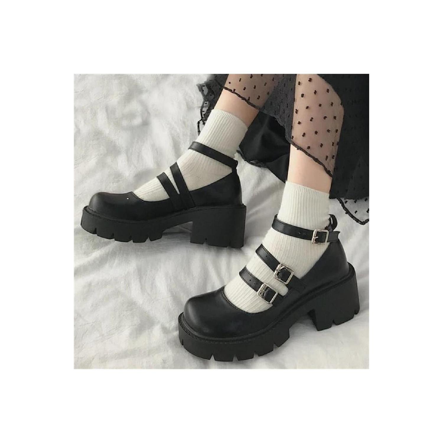 

Grandkkan Black Oxford Harajuku Style Ankle Buckle Lolita Shoes 36 чорний