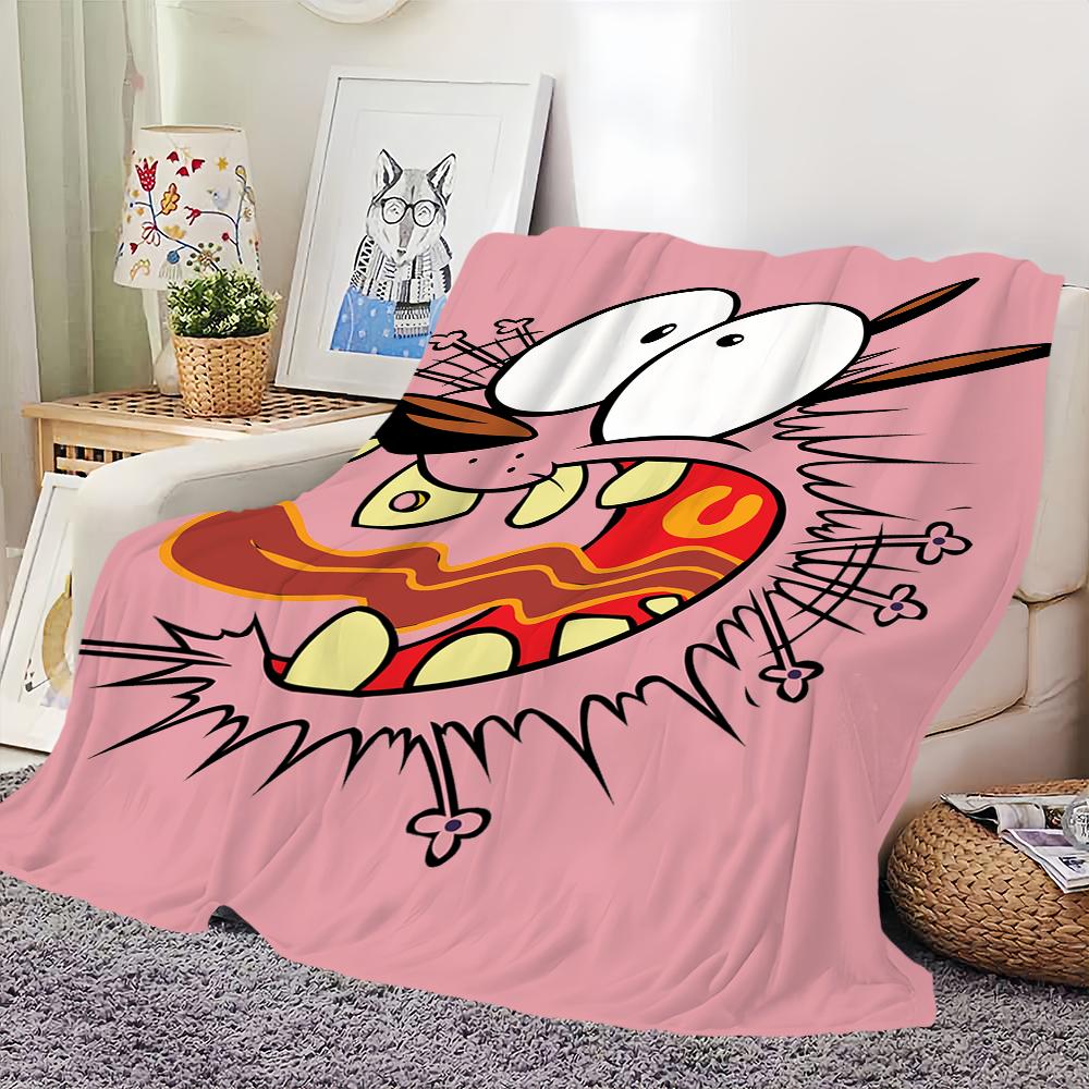C-Cowardly Blanket For Soft Throw C-Courage the Blanket D-Dog for Picnic Bed Sofa Home Cartoon Bedroom Cozy Warm Comfortable