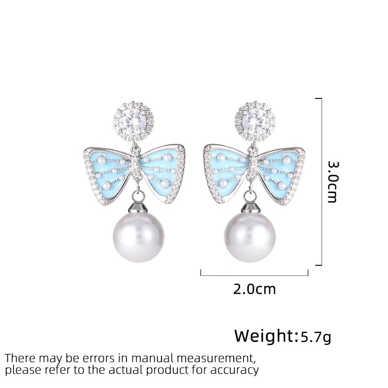 Women's Light Luxury Design Elegant Drip Oil Imitation Pearl Bow Earrings Fashionable And Versatile Niche Design Earrings