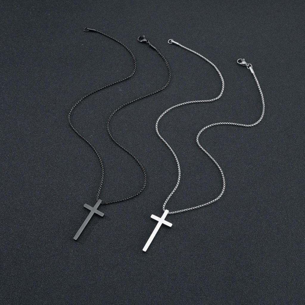 Unisex Zinc Alloy Cross Necklace with Long Non-Fading Pendant and Titanium Steel Chain Trend.