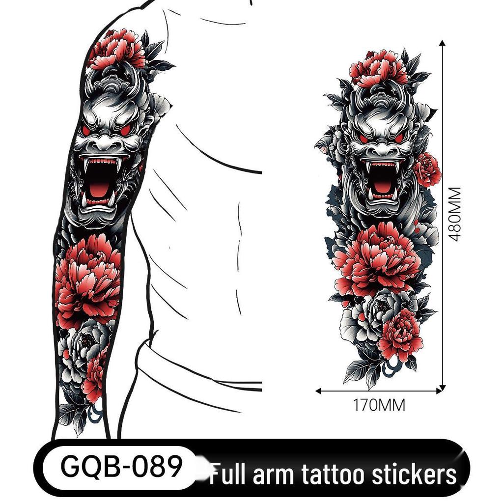 Adesivo Tatuaggio Completo per Braccio Uomo: Design Realistico Impermeabile, Motivo Tigre e Teschio