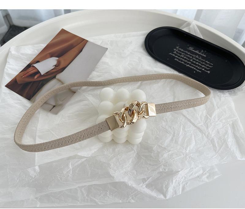 

Регулируемый Современный Женский Эластичный Пояс на Талию с Гладкой Пряжкой Прямоугольной Формы для Любого Наряда OffWhite,70cm