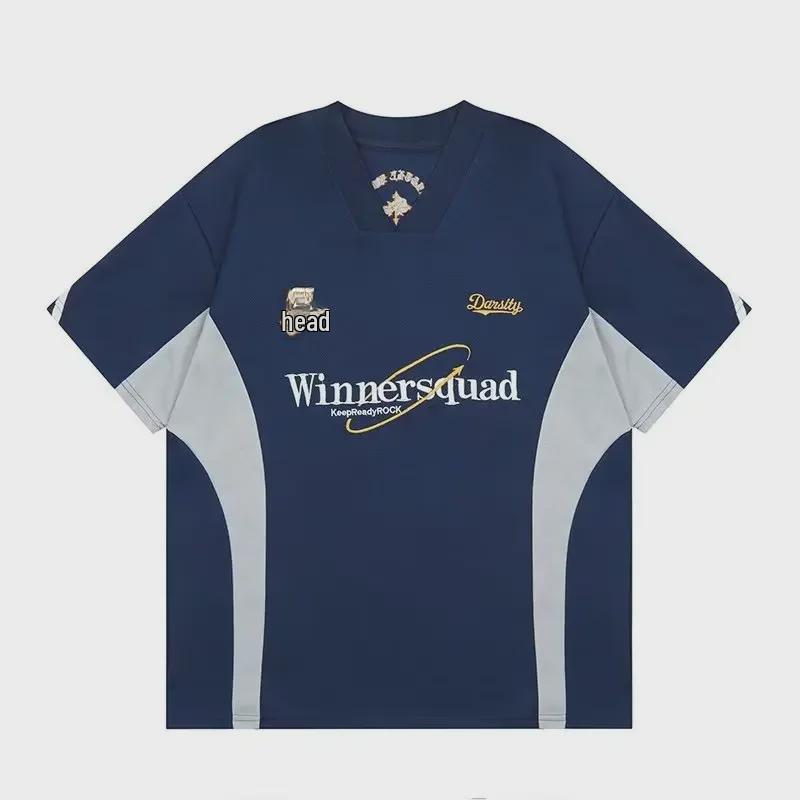 Men's American Style V-Neck Embroidered Short-Sleeve Jersey Tee - Summer Casual & Handsome