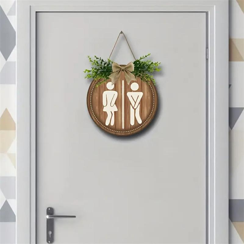 Rustikální věnec Dřevěná cedule Nástěnná dekorace Kulaté desky Cedule Dveře prádelny Závěsná cedule Koupelna Unisex Dekorace na toaletu Vtipná