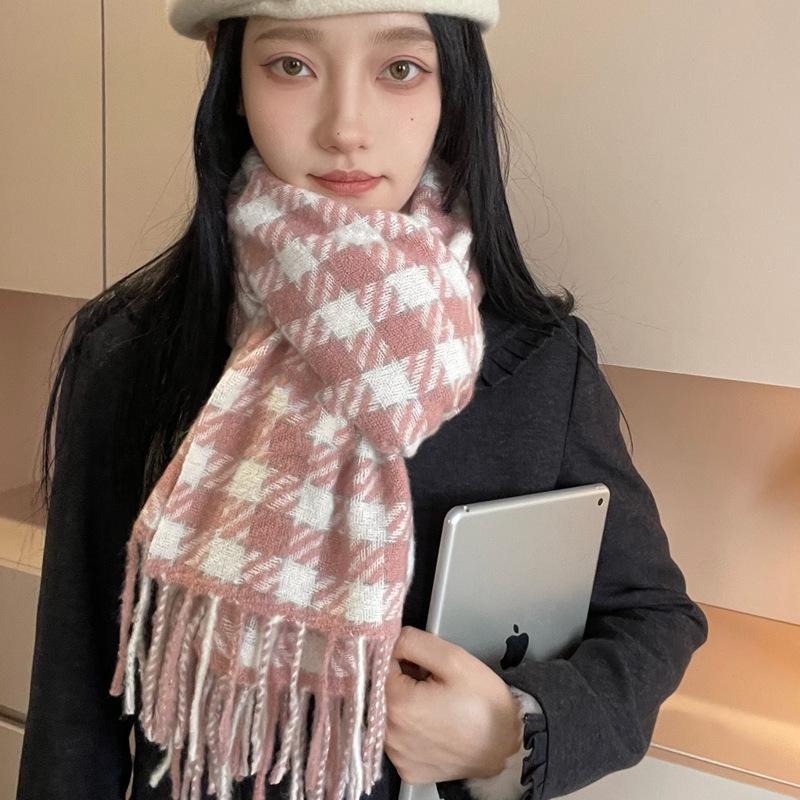 Women's Faux Cashmere Plaid Scarf - Korean Style, Thick & Warm Autumn/Winter Shawl