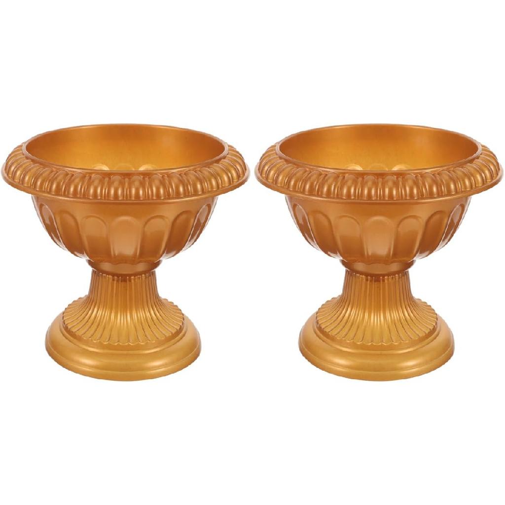 Amosfun 2Pcs Small Urn Planter Golden PVC Urn Planter Pot Stand for Wedding Anniversary Party Home Indoor Outdoor Decoration 6.49 X 6.49 X 5.90 Inch