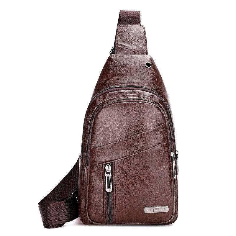 Sac bandoulière poitrine décontracté en cuir PU pour homme Lishin