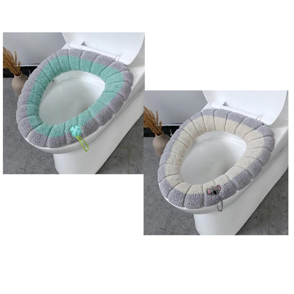 1 Paquete Color Cosido Portátil Tejido Alfombrilla de Inodoro Engrosada Lavable Anticongelante Funda de Inodoro Tejida Engrosada Tipo O Universal