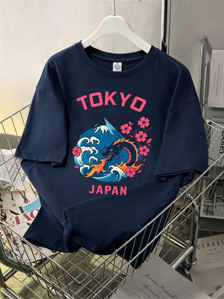 Tokyo Japan Mount Fuji Prints Cotton Tshirts Unisex Unisex Summer Tops Oneck Soft Short Sleeve T Shirt Basic Casual Clothes