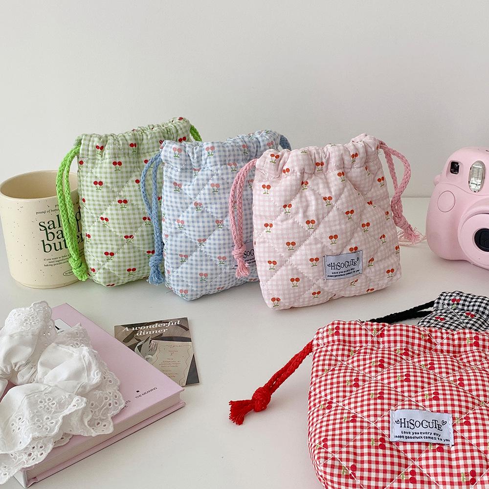 Korean Style Cherry Drawstring Pouch - Cute Bedroom Storage & Mini Travel Bag