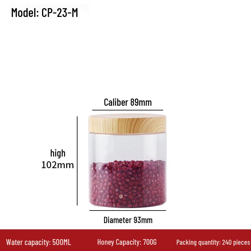 Transparent Sealed Kitchen Storage Jar with Wood Grain Lid for Cereal, Dried Fruit, and Nuts