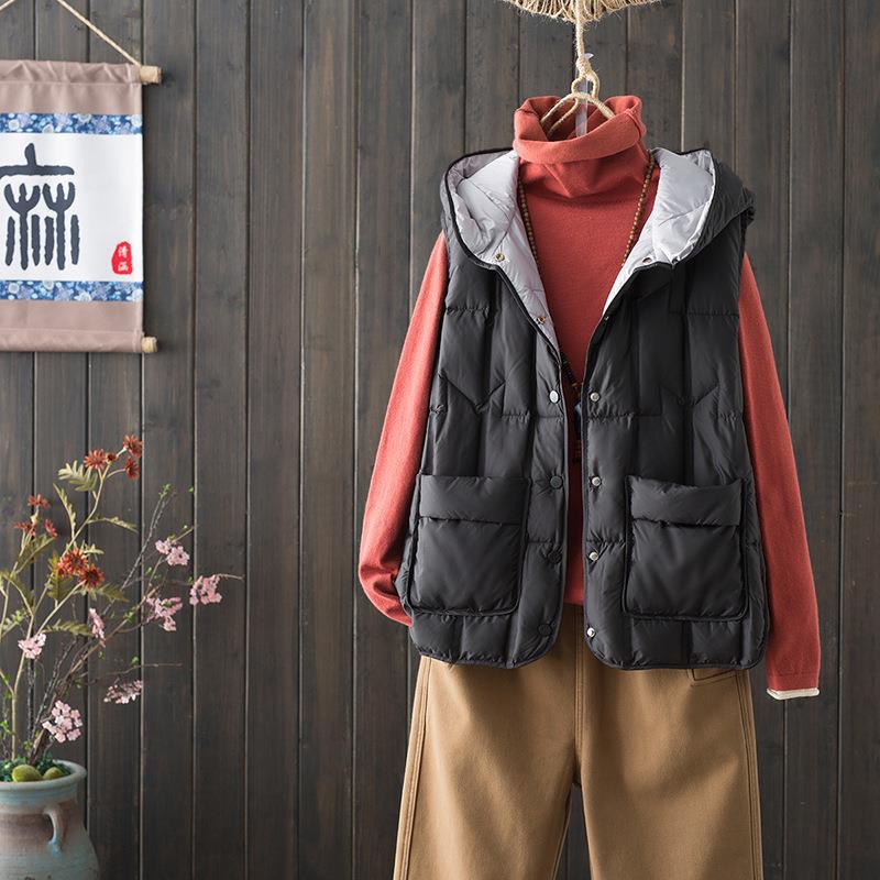 Spring Autumn and Winter Women Plus Size Light Waistcoat Outerwear Thin Warm Short Section Solid Colour Loose Vest Versatile Sleeveless Outerwear