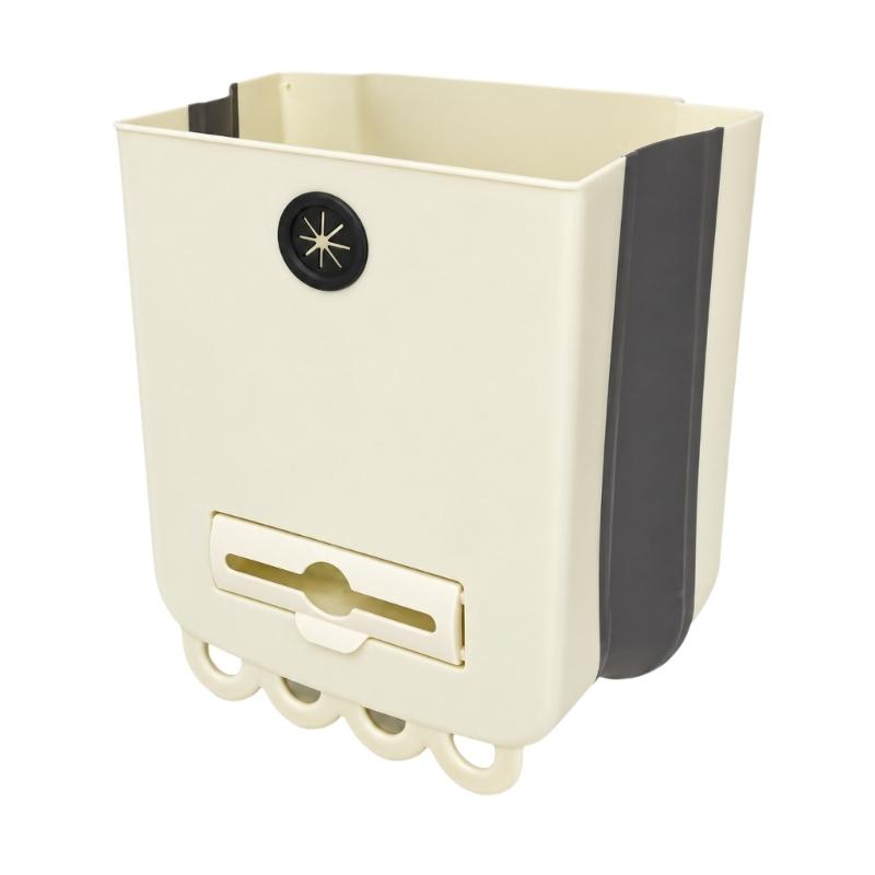 Wall-Hanging Folding Trash Container with Plastic Body for Kitchen Cleanup, Laundry Rooms, Dorms, and Office Use
