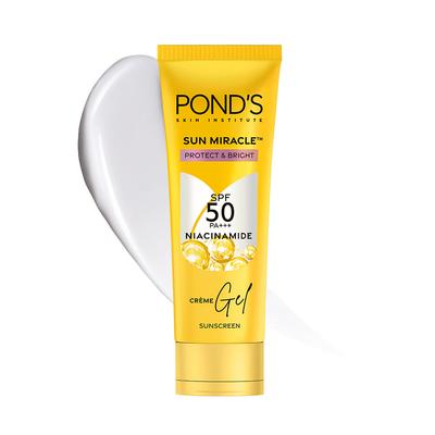 Pond’s Sun Miracle SPF 50 Opalovací krém 100g Na obličej S niacinamidem | Bez bílého povlaku, Lehký, Rozjasňující Ochrana proti UV a modrému světlu