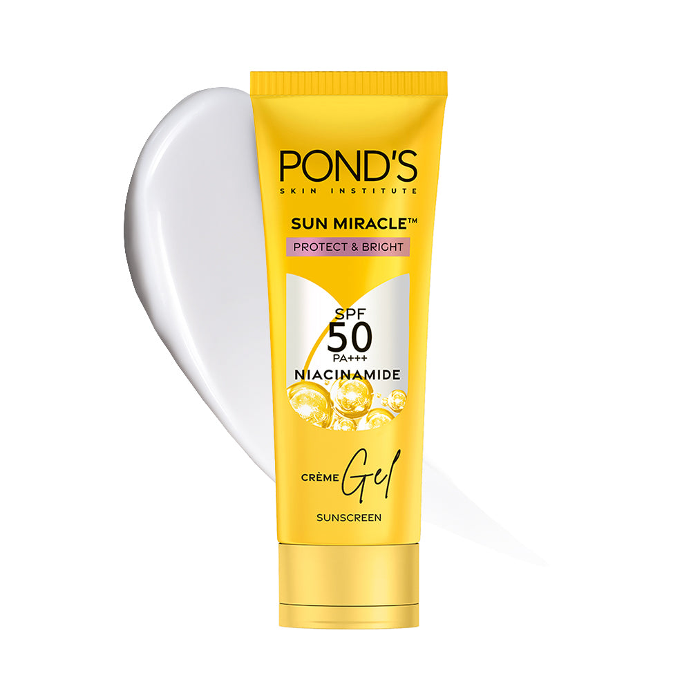 

Солнцезащитный крем Pond s Sun Miracle SPF 50 100 г для лица с ниацинамидом | Без белого налета, легкий, осветляющий, защита от УФ- и синего света