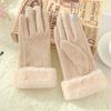 New Autumn and Winter Warm Gloves Female Fingers Plus Velvet Padded Cashmere Student Hand Guard Anti Freezing and Cold Driving and Cycling.