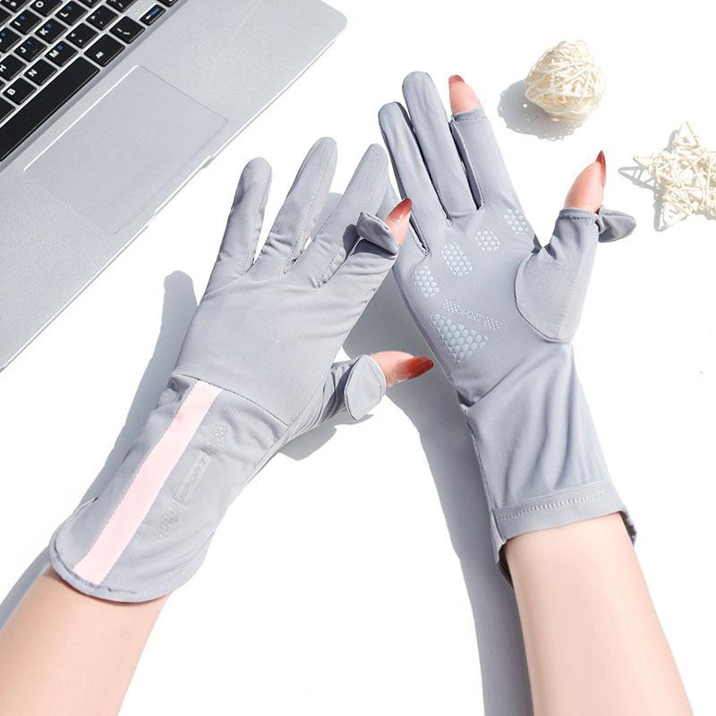 

Women s summer sunscreen gloves, thin ice silk ultraviolet flip, finger touch screen, bicycle, electric vehicle, long model one size fits all сірий колір