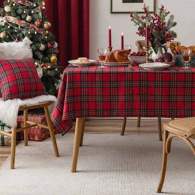 

American Christmas Plaid Sanded Tablecloth Nordic Red and Green Dining Table Mat for New Year Thickened Anti-Skid Dust Cover 120x120cm