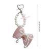 Sweet Cute Pearl Beaded Bowknot Keychain Pendant Lovely Hanging Decorations Keyring Charm for Purse Bag Backpack