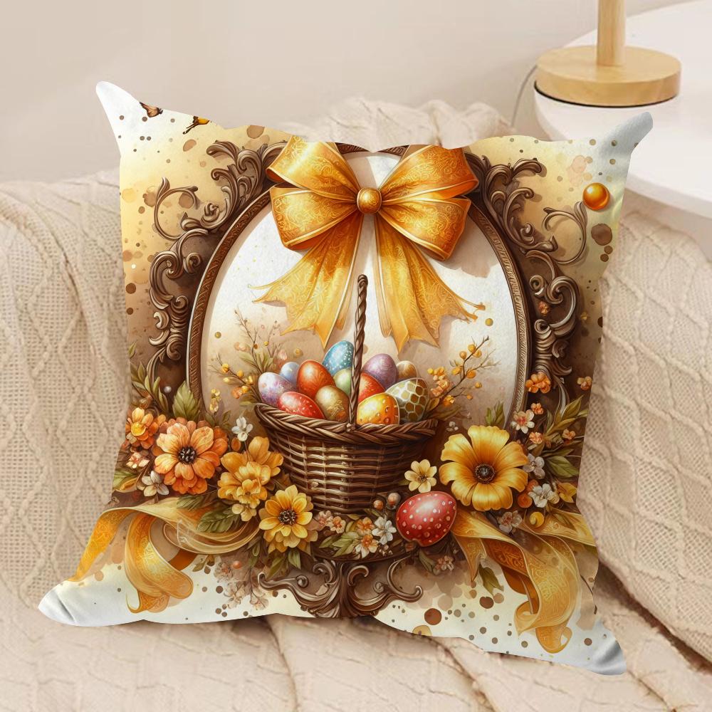 Easter Luxury Eggs Cushion Cover Silky Short Plush Invisible Zipper Dustproof Sofa Pillow Case For Home Decor