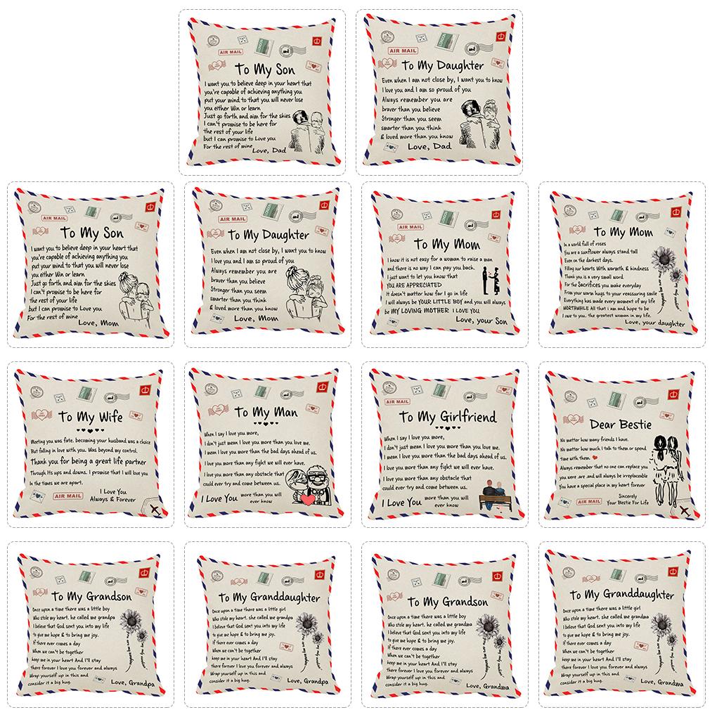 Pillow Cover Fiber Square Throw Pillow Cover Lettering Washable Sofa Cushion Case 45x45cm Best Gifts for Children Parents Family