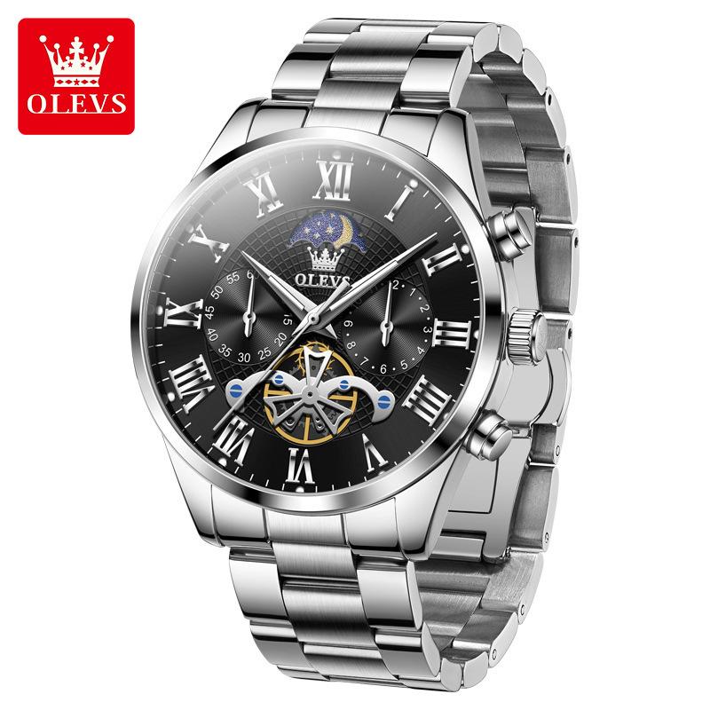 OLEVS Men's Watches Multifunctional Chronograph Flywheel Dial Original Wristwatch Moon Phase Waterproof Watches