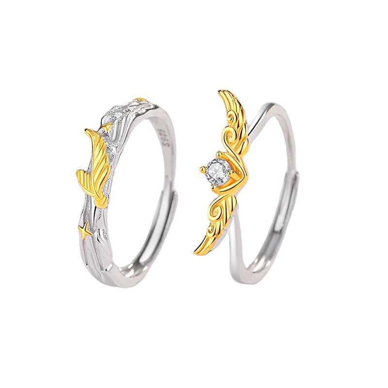 Tichia Wing Couple Rings: S925 Sterling Silver, High-End Style, Versatile Design for Men and Women.