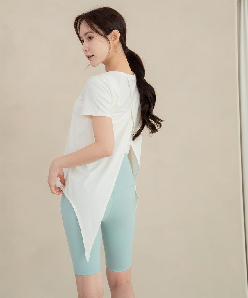 LOVEYOURBODY Nylon Back Slit Short Sleeve T-Shirt (Off-White)