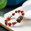 Novo Bracelete de Prata 925 com Ágata Vermelha e Turquesa Estilo Chinês