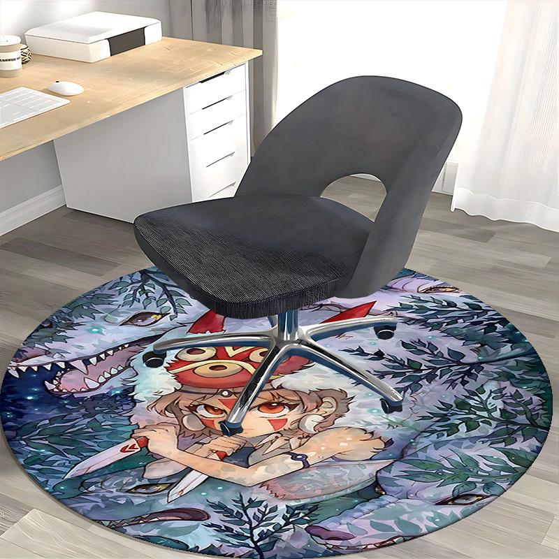 1pc Spirited Away Chihiro Round Carpet Anime Design Office Chair Mat, Non Slip Rug for Home Decor
