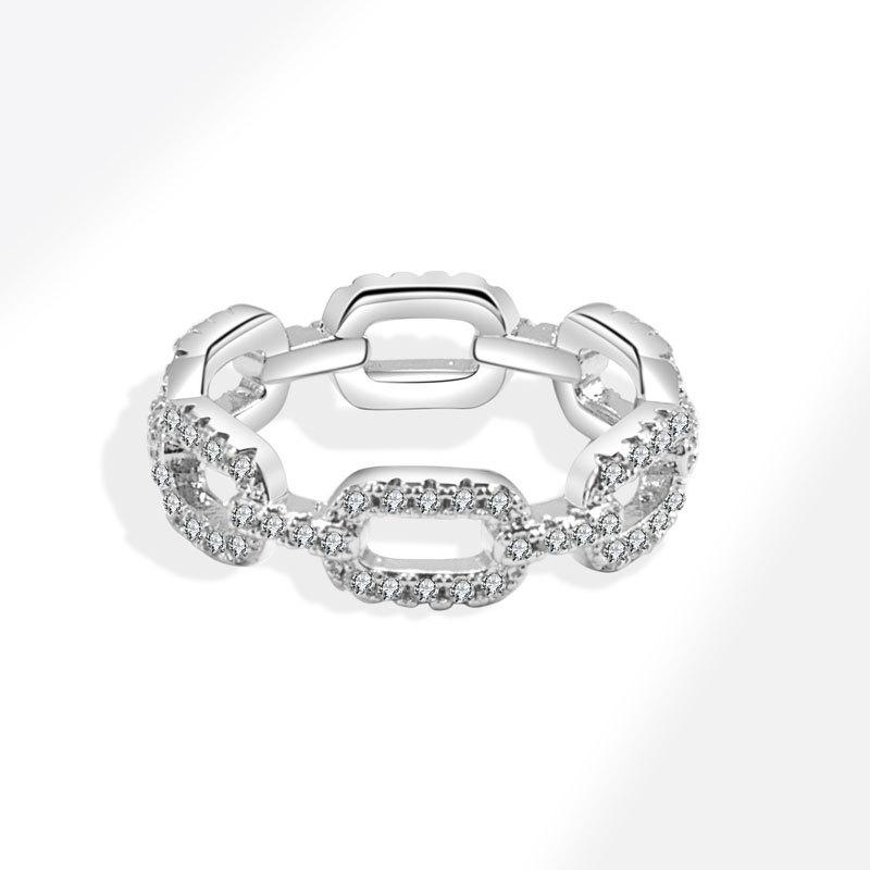 Full Paved Zircon Chain Link Ring For Women Fashionable Luxury Statement Index Finger Jewelry Trendy Personalized