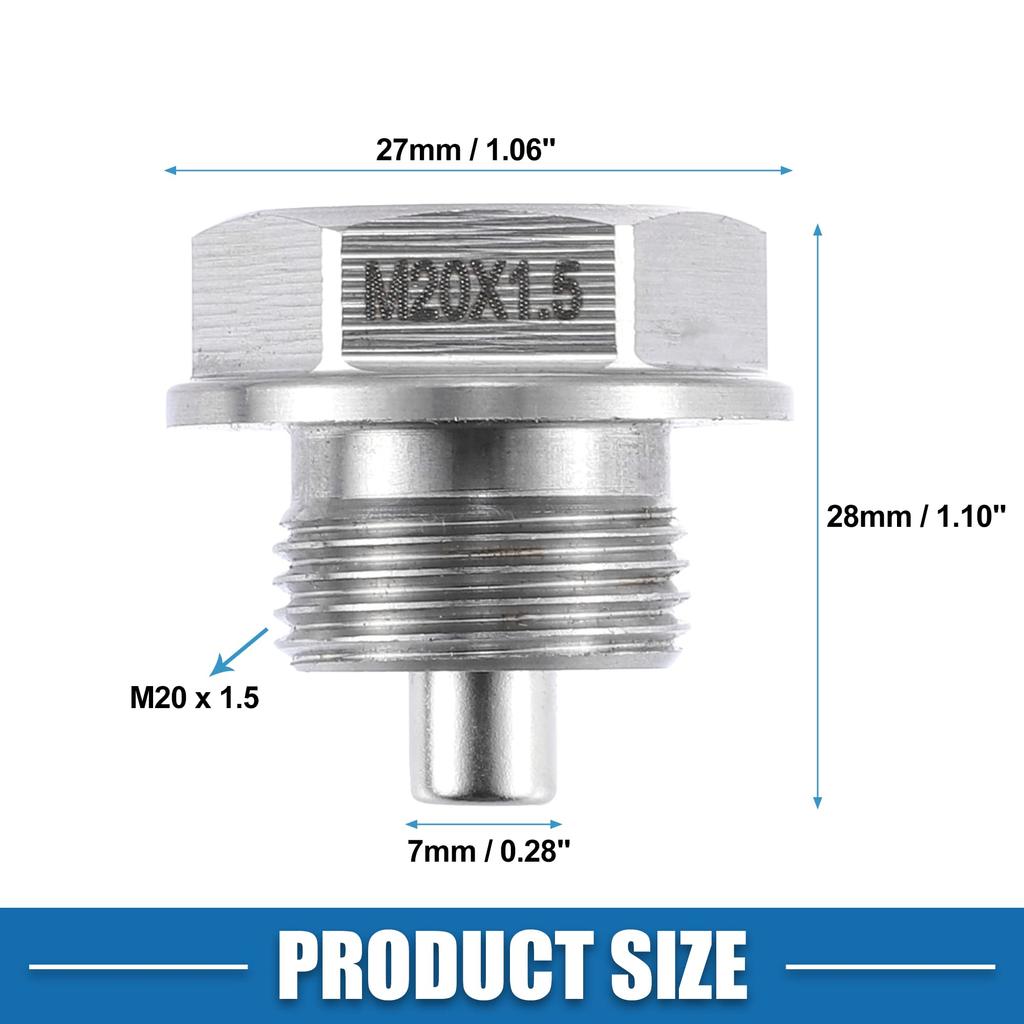A ABSOPRO Car Engine Magnetic Drain Plug Stainless Steel with Copper Washers 2 Pack M20x1.5