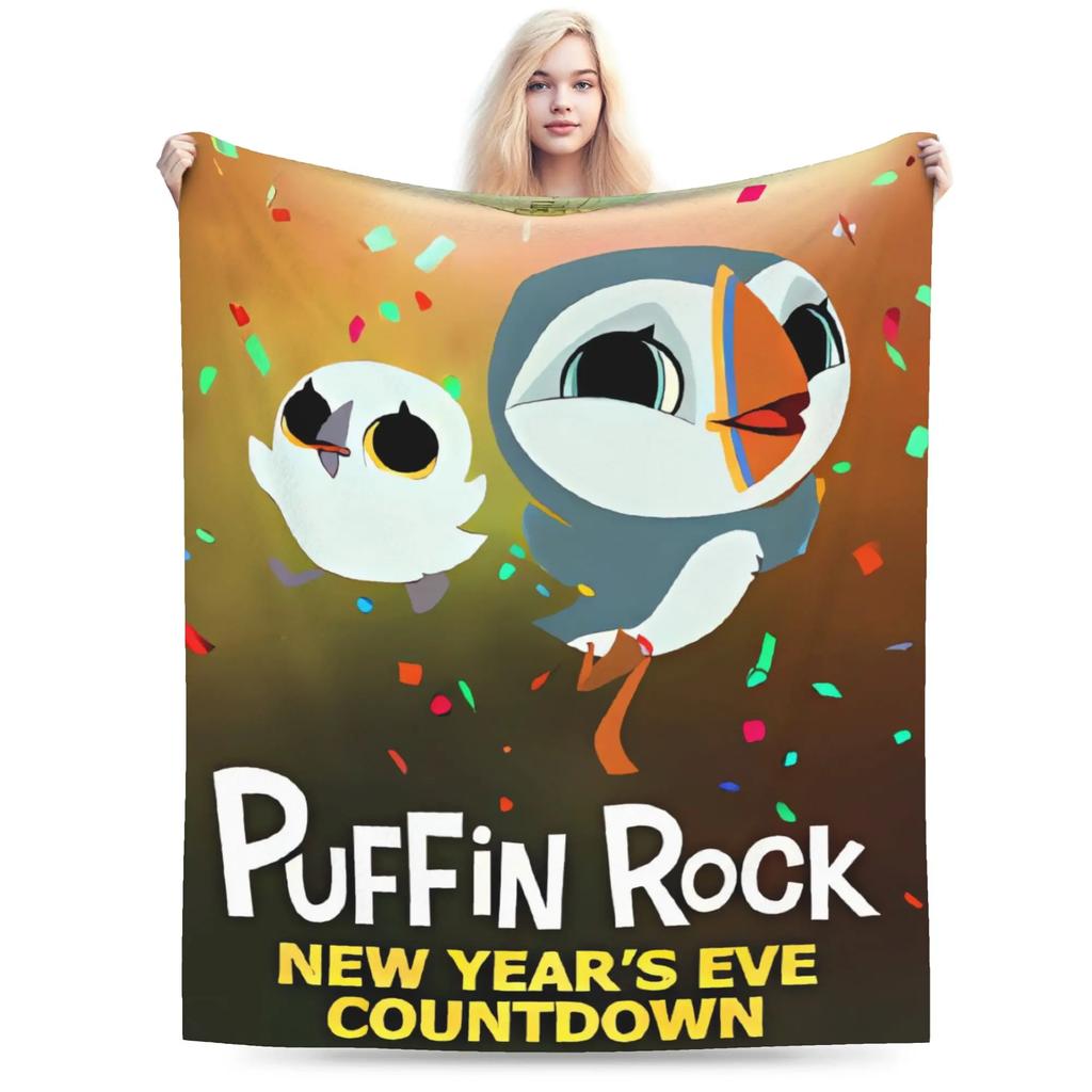 Puffin Rock Warm Soft Graphic Plush Throw Blanket for Kids Bedroom Flannel Bedspread Cover
