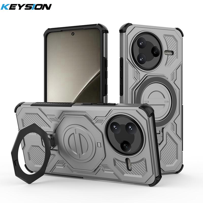 KEYSION Shockproof Magnetic Case for POCO F7 Pro 5G Upright Live Metal Ring Stand Phone Back Cover for Xiaomi POCO F7 Ultra 5G