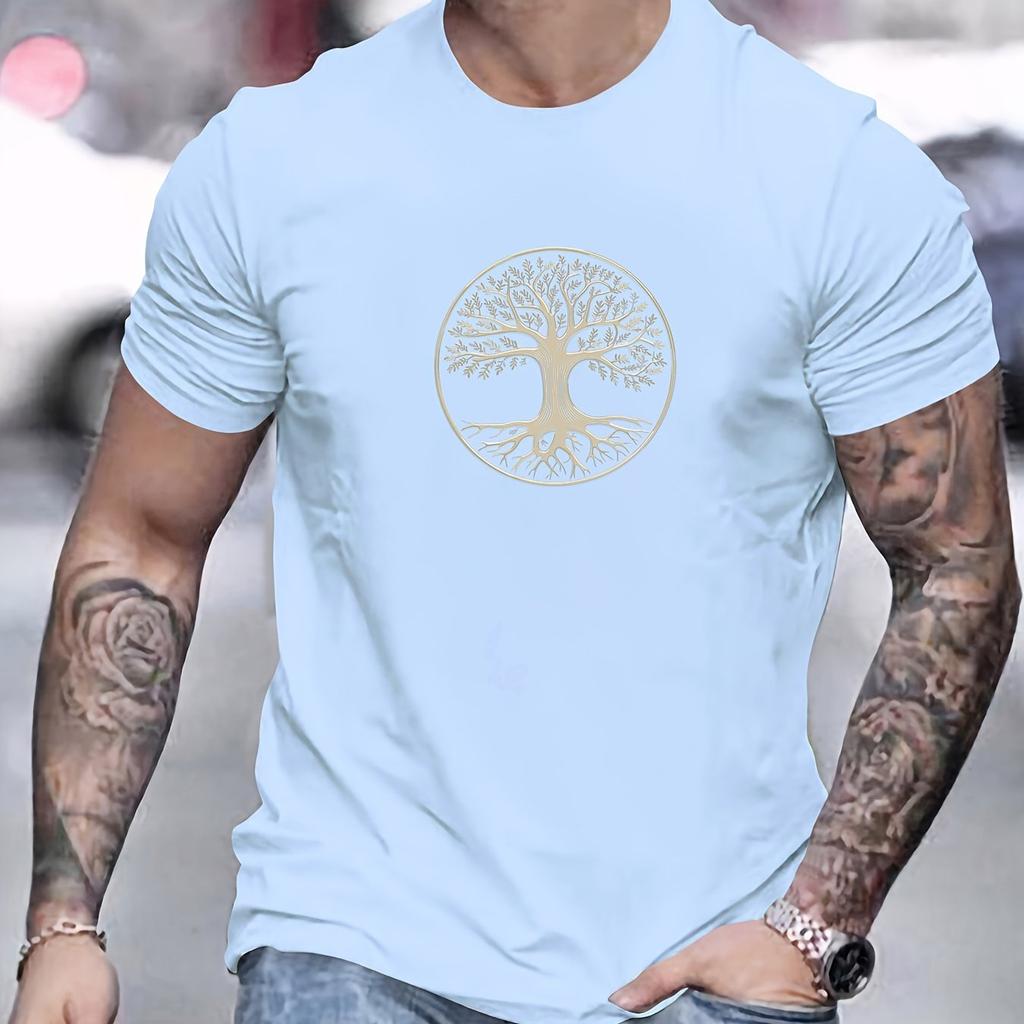 Mens summer fashion casual sports loose pattern printed sports round neck short sleeved Tshirt top