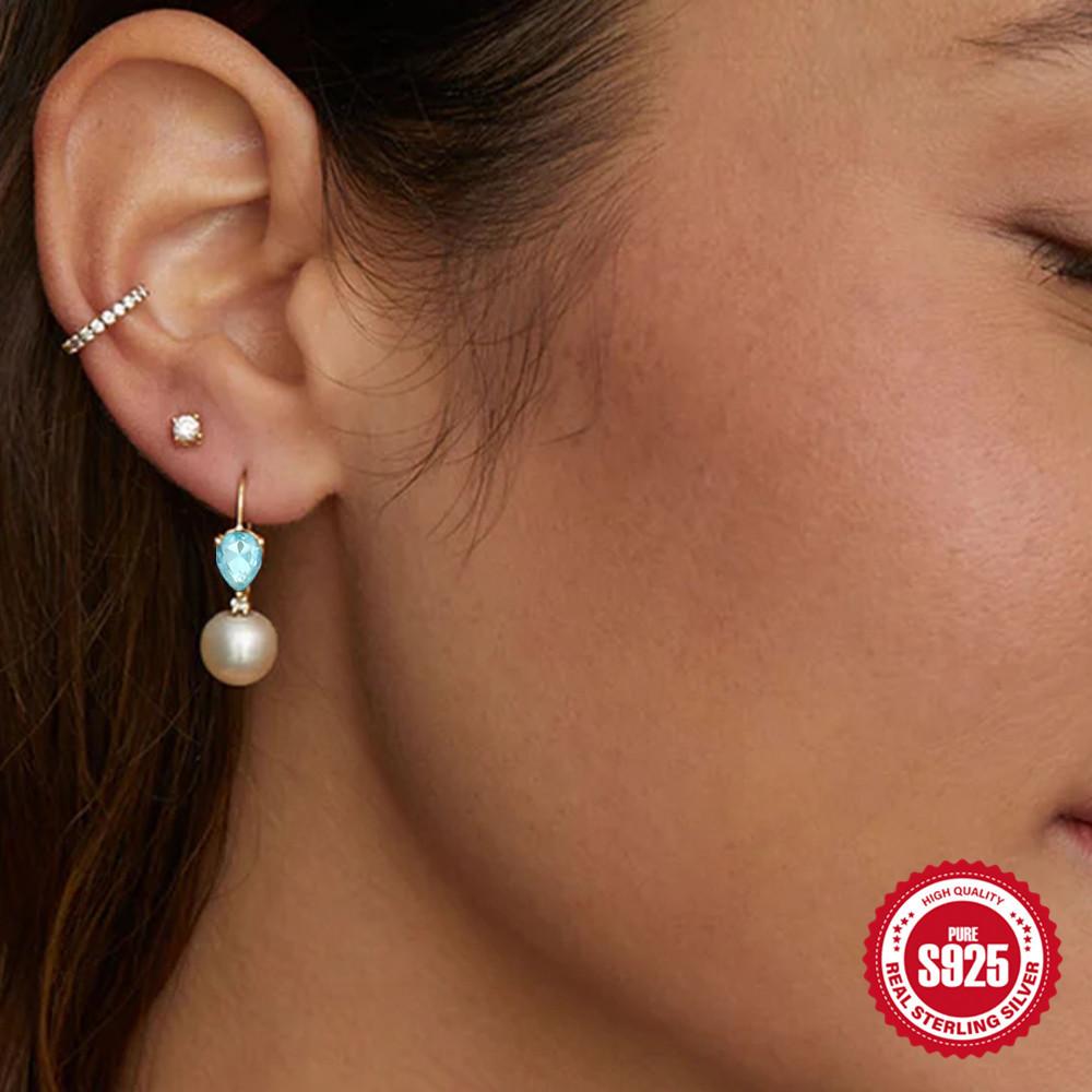 Ins Pearl Zircon S925 Sterling Silver Temperament Elegant Design Earrings Earrings Ear Hooks Pearl Earrings
