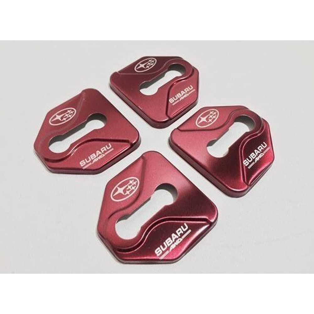 Subaru Door Striker Cover Garnish 4 PCS 1 Stainless Steel Revogue Impreza WRX Legacy XV (Red)