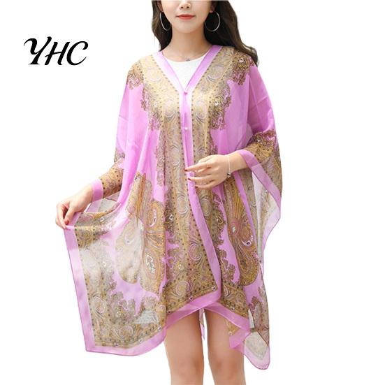 Loose Cover Up Women Shawl Cashew Print Beads Ladies Swimwear Loose-fitting Sexy for Vacation