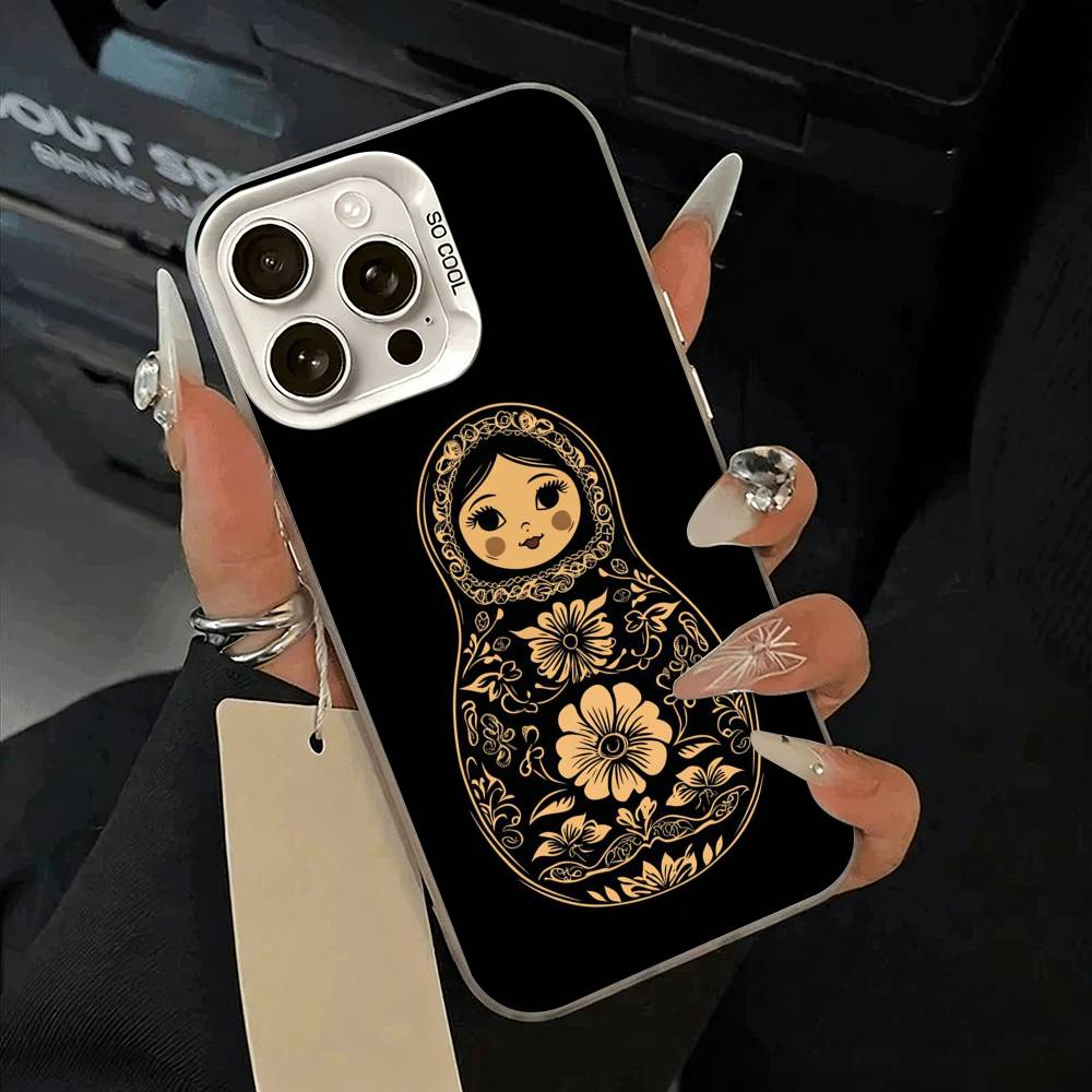 Russian -Dolls- Matryoshka Phone Case For iPhone 17,16,15,14,13,12,11 Plus,Pro Max,XS,white Silver Phone Case
