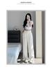 Women's 2024 High-Waist Black Wide-Leg Drape Suit Pants - Slim, Casual, Straight Fit for Spring