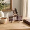 Statua di Bambina in Legno per Libreria Statuetta da Lettura, Statua Stabile Stile Pastorale Decorazione Squisita da Scrivania Decorazione, Ornamento Artistico Curativo,