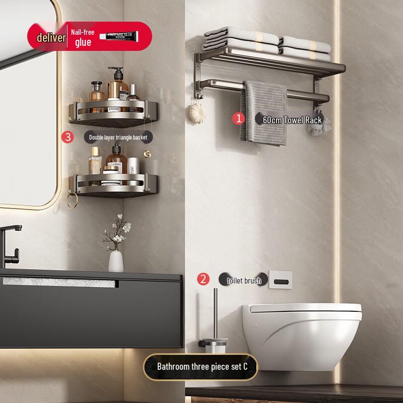 Miling No-Drill Wall-Mounted Bathroom Storage & Towel Rack