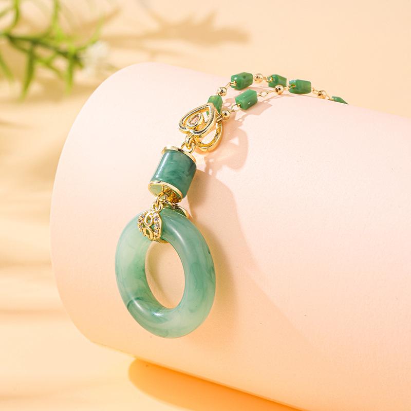 Ping An Buckle Necklace Women'S Retro Ethnic Style Versatile Temperament Imitation Hetian Jade Pendant