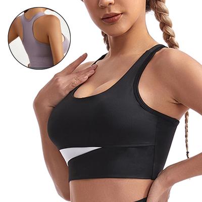 Biustonosz sportowy kontrastowy z pięknym tyłem dla kobiet bez stalowego kółka, kamizelka amortyzująca, biustonosz sportowy Gather Fitness Running Yoga Quick Dry