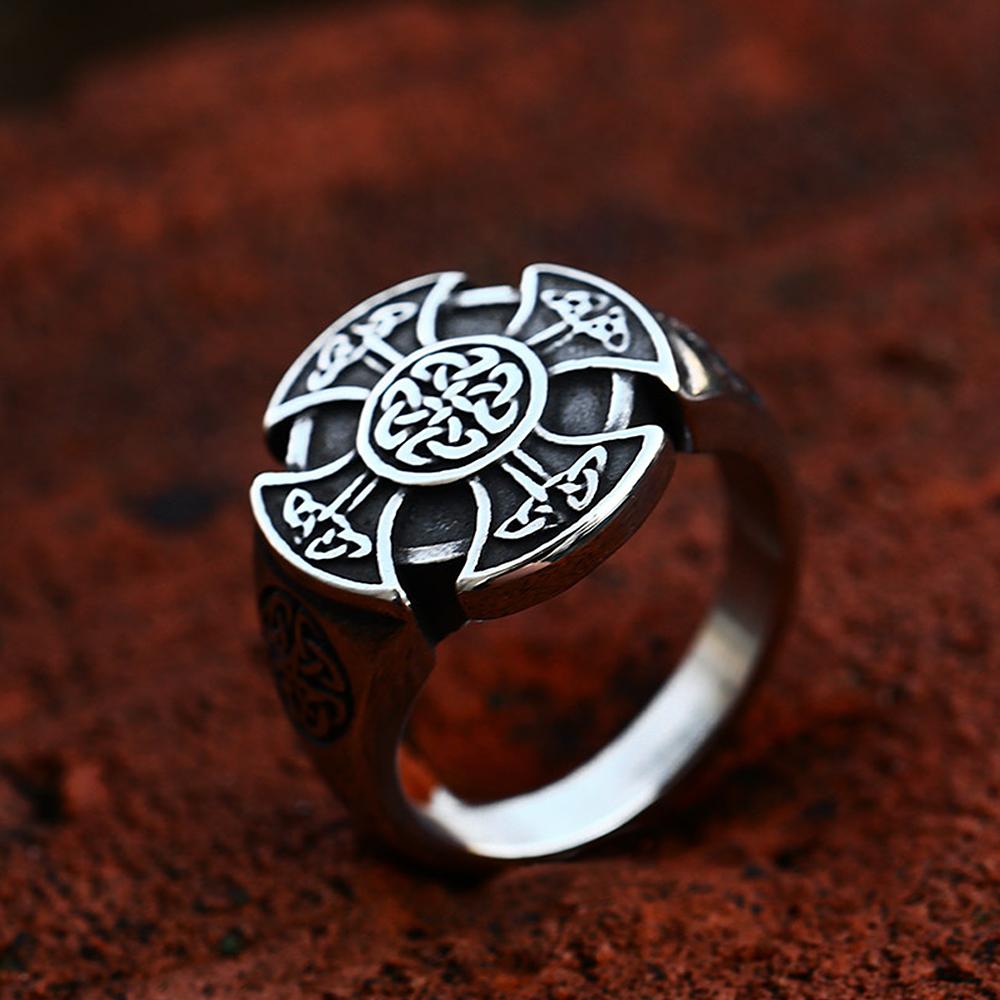 New Vintage Nordic Viking Celtic Knot Ring for Men Women Fashion Stainless Steel Cross Rings Creative Amulet Jewelry Wholesale