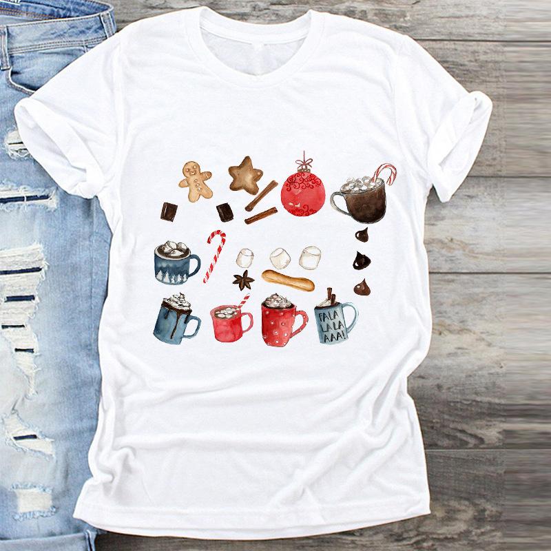 Fashion Cute Christmas Tree Graphics Women T-Shirts Summer Blouse Loose Short Sleeve Shirts O-Neck Tops Female Clothes