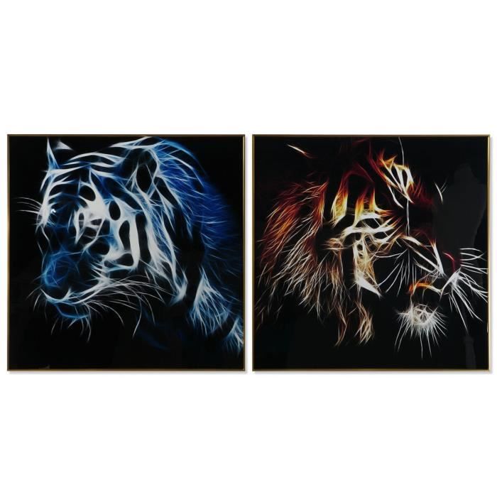 Cadre - Tigre - Moderne - 80 x 3 x 80 cm - Lot de 2 - Décoration murale contemporaine