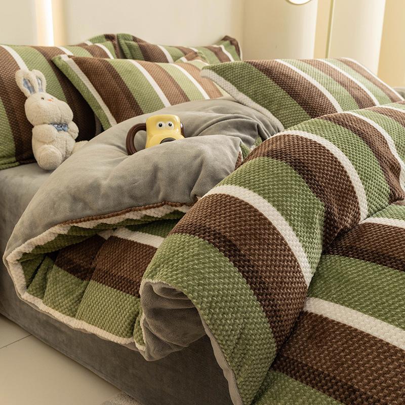 

Комплект из четырех предметов из молочного флиса, флисовый утолщенный двухсторонний флисовый фланель кораллового цвета, антистатический чехол для пододеяльника 1.2m bed