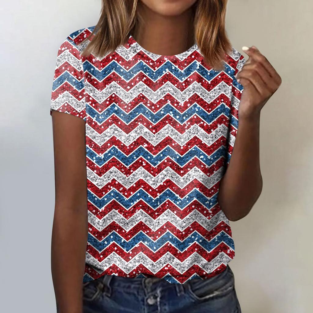 Women's Fashion Casual Independence Day Printed Round Neck Short Sleeve T-Shirt Top