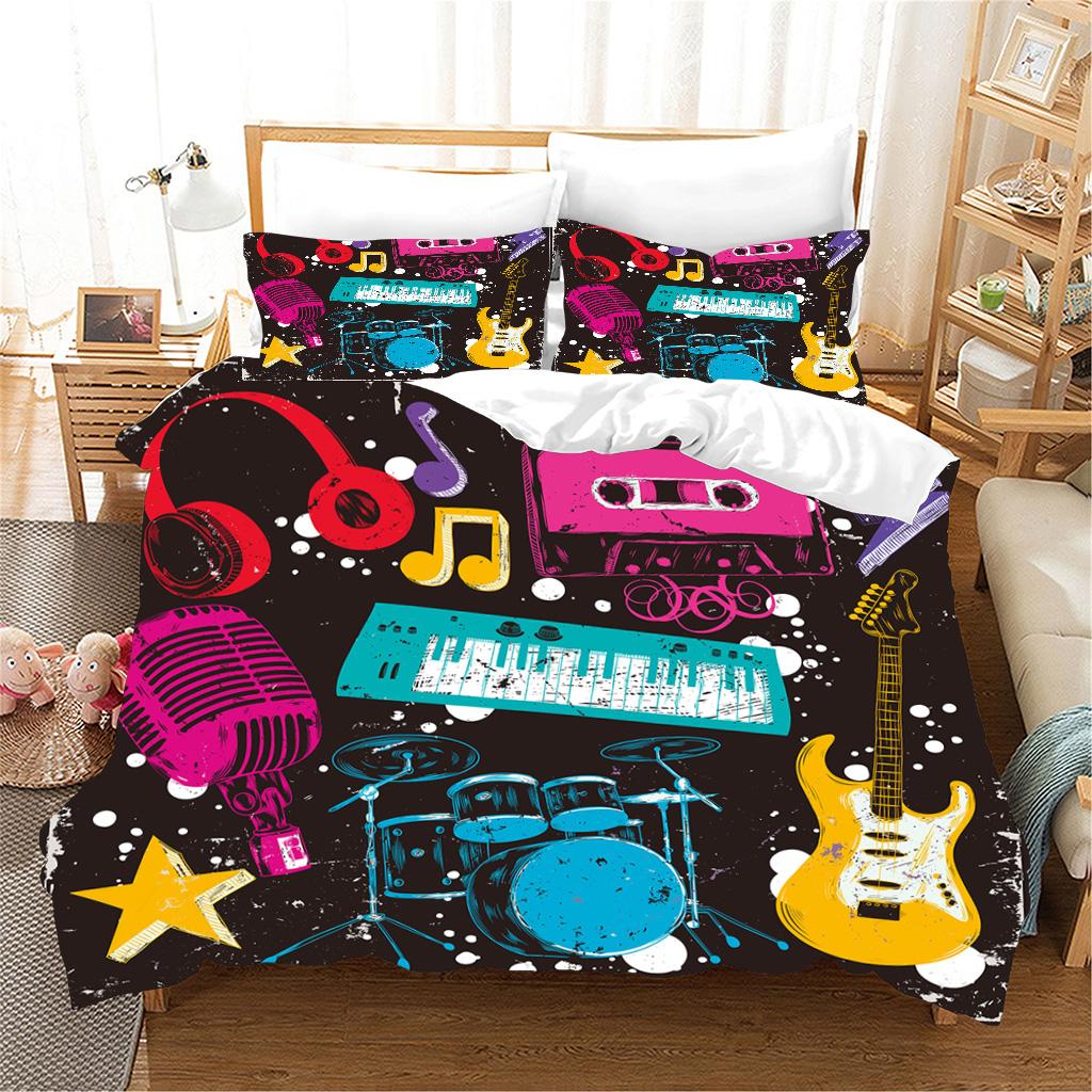 Fargerikt og flerfarget gitar høyoppløselig mønster sengetøy lin dundyne trekk 90g børstet stoff maskinvaskbart